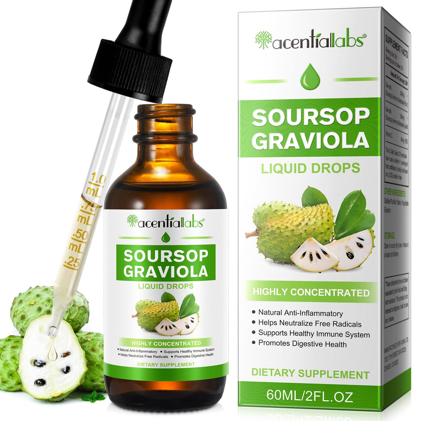 Soursop Graviola Liquid Drop for Cell Support & Regeneration Immune Boost and Sleep Organic Soursop Extract-Sugar Free Non-GMO Vegan Gluten-Free-2 Fl Oz/60 ML