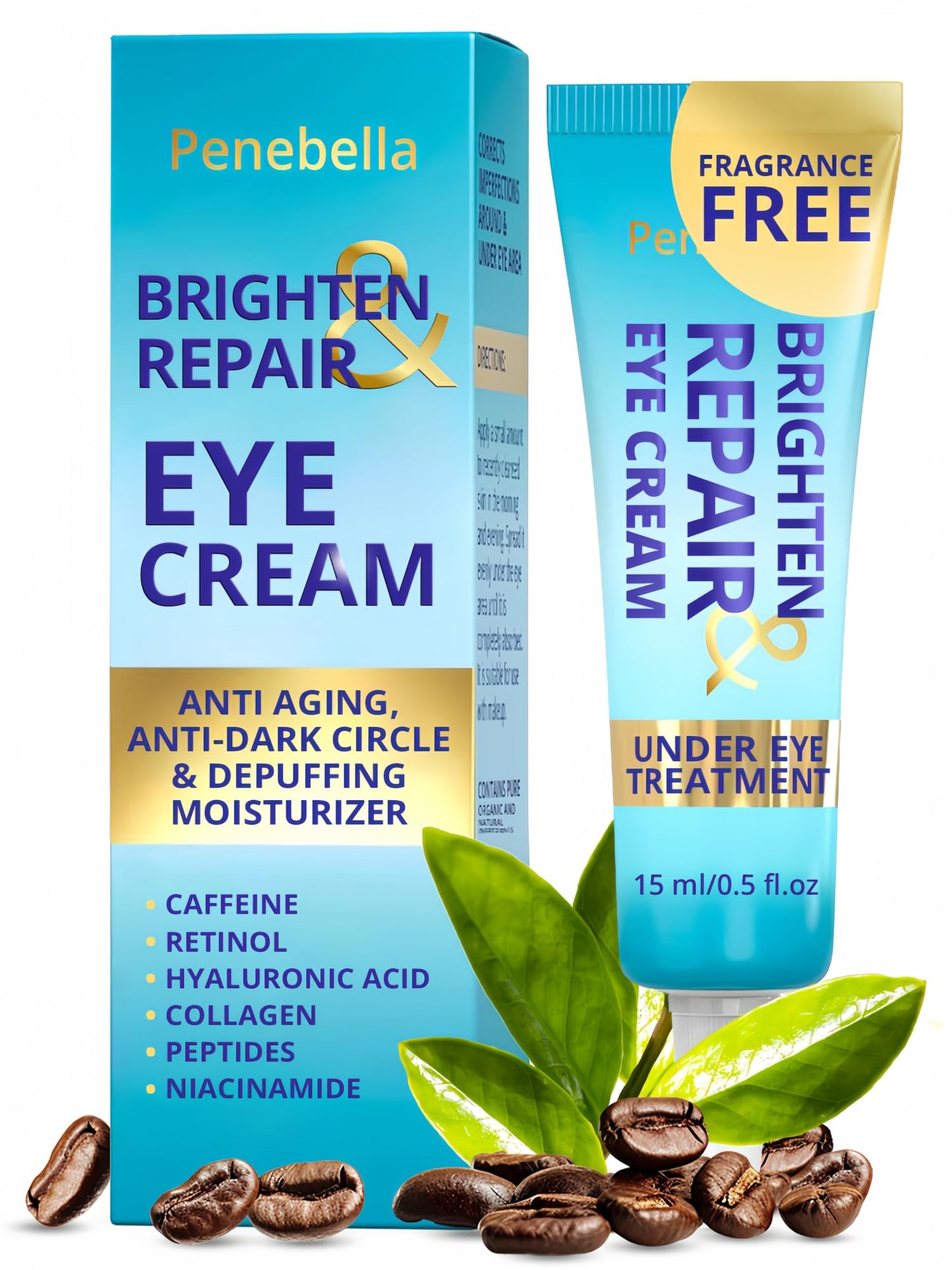 Under Eye Brightener for Dark Circles – 4 in 1 with Niacinamide 5% Caffeine Retinol & Peptides - Eye Cream Anti Aging for Reduce Wrinkles Puffiness and Bags Under Eyes