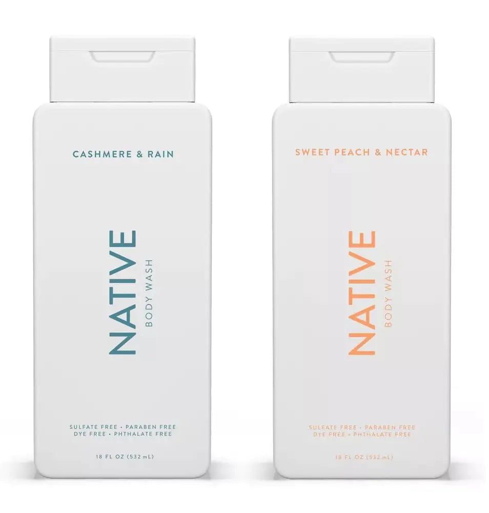 Native Body Wash 2-Pack: Sweet Peach & Nectar + Cashmere & Rain (18 fl oz each)
