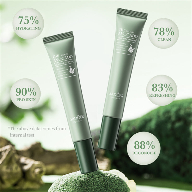 Eye Cream for Dark Circles, Puffiness & Fine Lines in two green avocado tubes