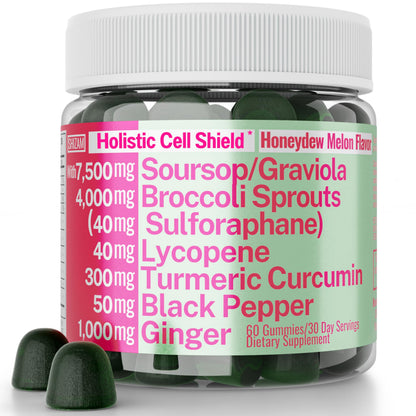 Soursop Graviola Curcumin Lycopene Broccoli Sprouts Sulforaphane Extract Gummies with Turmeric Curcumin Ginger Black Pepper Sour Sop Guyabano Leaf Supplement Chew Chewable Pills Capsules Supplements