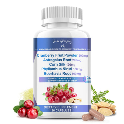 120 Capsules Kidney Cleanse Detox & Repair for Men and Women 15-In-1 Herbal Kidney Support Supplement with Cranberry Astragalus and Uva Ursi Support for Kidneys Urinary Tract & Bladder Health*