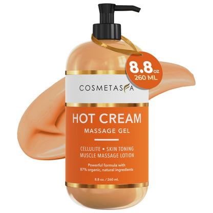 Cosmetasa Hot Cream belly massage gel bottle with orange label, 8.8 oz / 260 ml