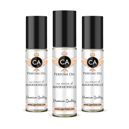 CA Perfume Impression of Mademoiselle For Women Replica Fragrance Body Oil Dupes Alcohol-Free Essential Aromatherapy Sample Travel Size Concentrated Long Lasting Attar Roll-On 0.3 Fl Oz-X3