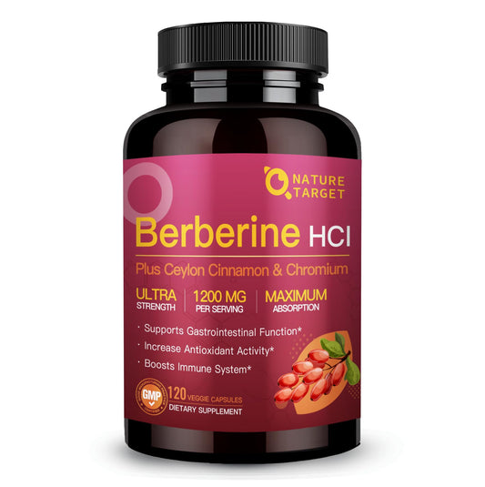 NATURE TARGET Berberine HCl 1200mg Berberine Supplement with Ceylon Cinnamon Chromium - Supports Immune Gastrointestinal & Heart Health Non-GMO 120 Capsules
