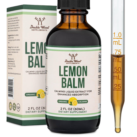 Double Wood Supplements Lemon Balm Tincture - Organic Lemon Balm Drops for Relaxation 590mg - 2FL OZ 120 Servings (Better Absorbed Than Capsules Great Addition to Lemon Balm Tea) for Relaxation