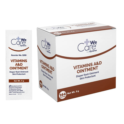 Dynarex Vitamins A & D Ointment Ointment with Vitamin A and Vitamin D Skin Protectant for Diaper Rash and Discomfort White 1 Box of 144-5g Packets