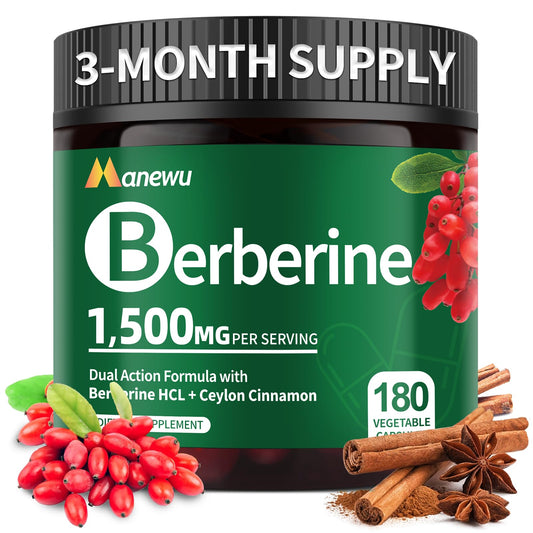 High-Potency Berberine 1500mg HCL Capsules with Pure Ceylon Cinnamon & Citrus Bergamot – Berberine Supplement for Metabolic Balance Immune Health and Overall Health – Vegan Non-GMO 180 Capsules