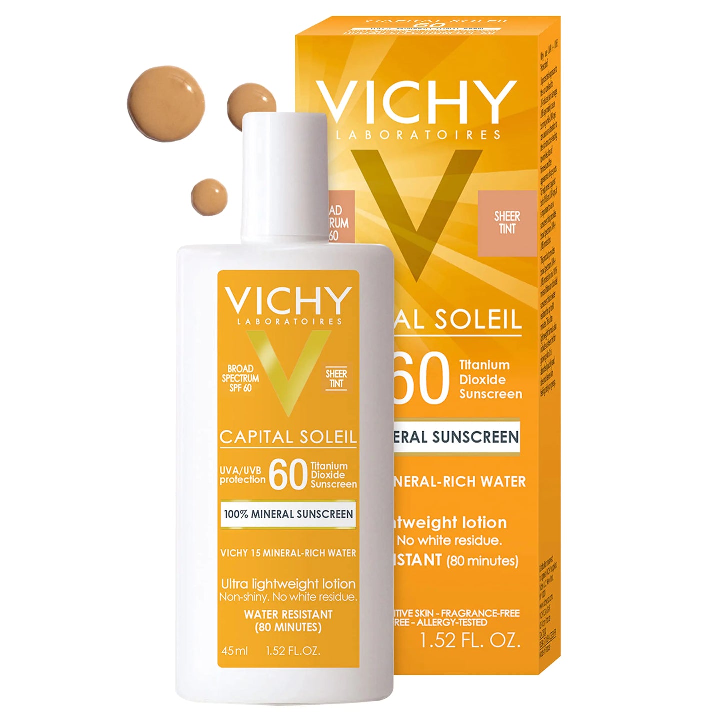 Vichy Capital Soleil Tinted Mineral Sunscreen for Face SPF 60 Titanium Dioxide Face Sunscreen Travel Size Sunscreen Water Resistant Light weight Sun Protection Creams Gels & Lotions