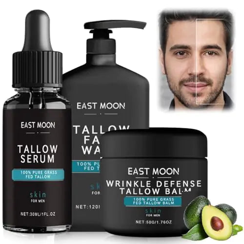 3PCS Wrinkle Defense Tallow BalmSkin Care For MenTallow Balm Face MoisturizerTallow Balm Skin Care Set for Men (Tallow Facial Cream+Tallow Serum+Tallow Face Wash)