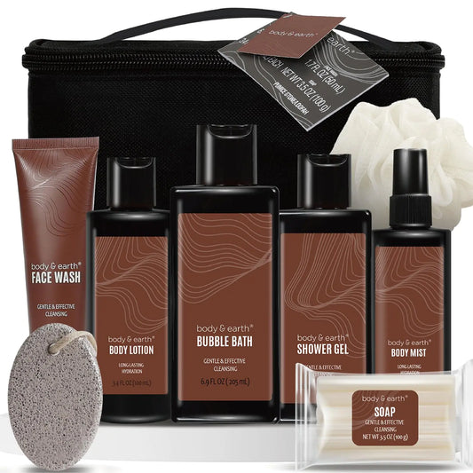 Bath and Body Gift Baskets for Men Body & Earth Sandalwood Mens Bath Set with Body Lotion Face Wash Shower Gel Bubble Bath Loofah & More Gift Set for Menregalos para hombreChristmas Gifts