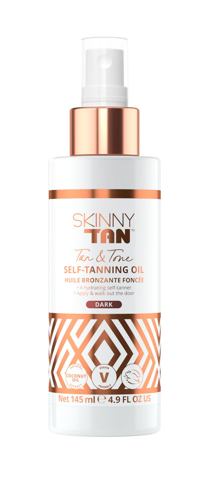 Skinny Tan Self-Tanning Oil Spray, Dark shade, 4.9 oz, coconut oil extract