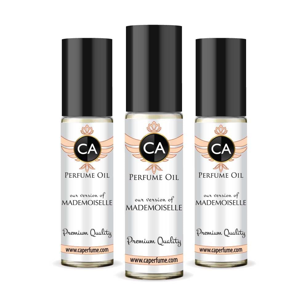 CA Perfume Impression of Mademoiselle For Women Replica Fragrance Body Oil Dupes Alcohol-Free Essential Aromatherapy Sample Travel Size Concentrated Long Lasting Attar Roll-On 0.3 Fl Oz-X3