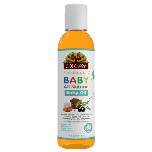 OKAY Pure Naturals Baby Oil bottle, all-natural baby oil, 4 fl oz