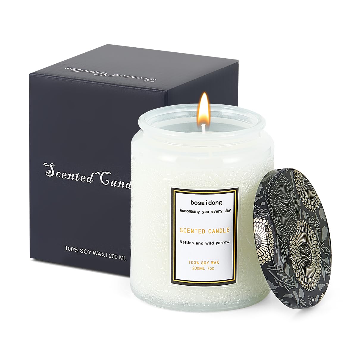 Scented Candles Sets Candles for Home ScentedMade with Natural Soy Wax & Essential Oils (White Jar - 8oz Yarrow)